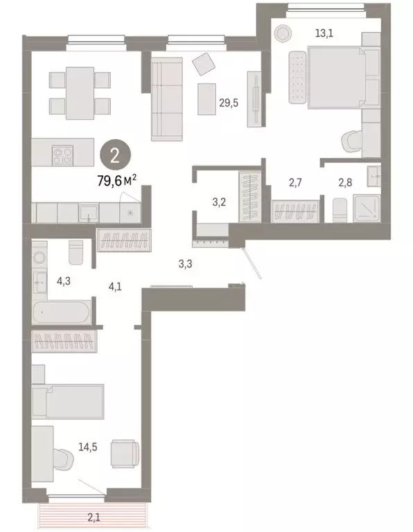 2-комнатная квартира: Новосибирск, квартал Лебедевский, 1/3 (79.6 м) - Фото 2