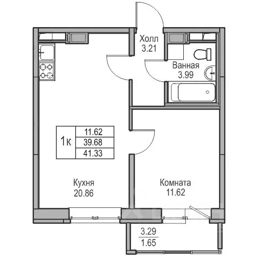 1-к кв. Санкт-Петербург ул. Ивинская, 1к3 (39.68 м) - Фото 0