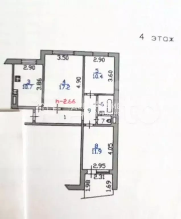 3-к. квартира, 64 м, 4/9 эт. - Фото 0