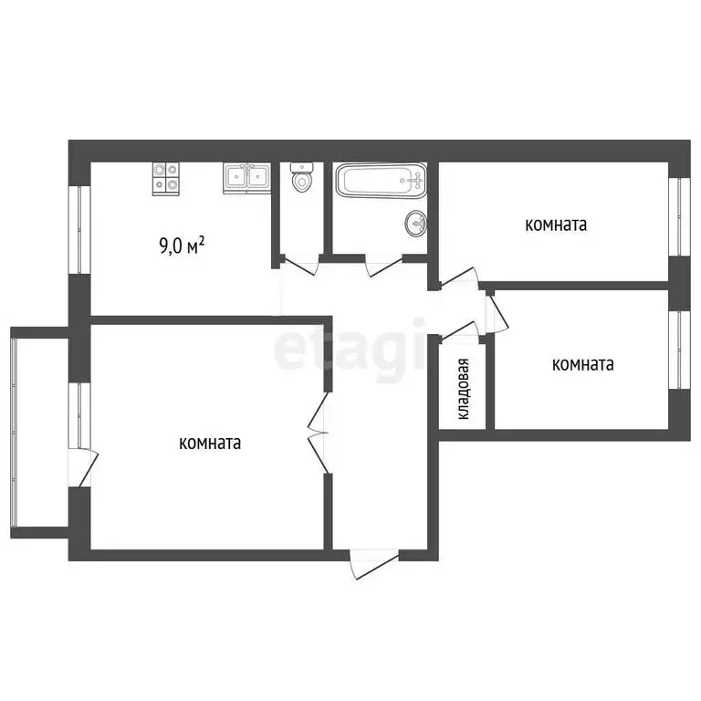 3-комнатная квартира: посёлок Мирный, улица Дейнеко, 15 (63.9 м) - Фото 1