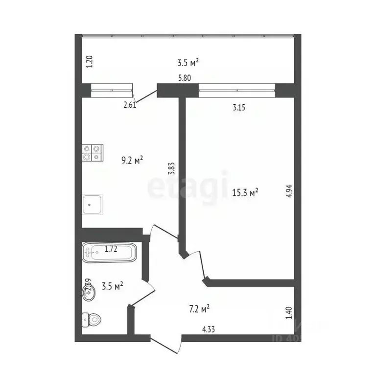 1-к кв. Татарстан, Альметьевск ул. Гафиатуллина, 66 (39.0 м) - Фото 2