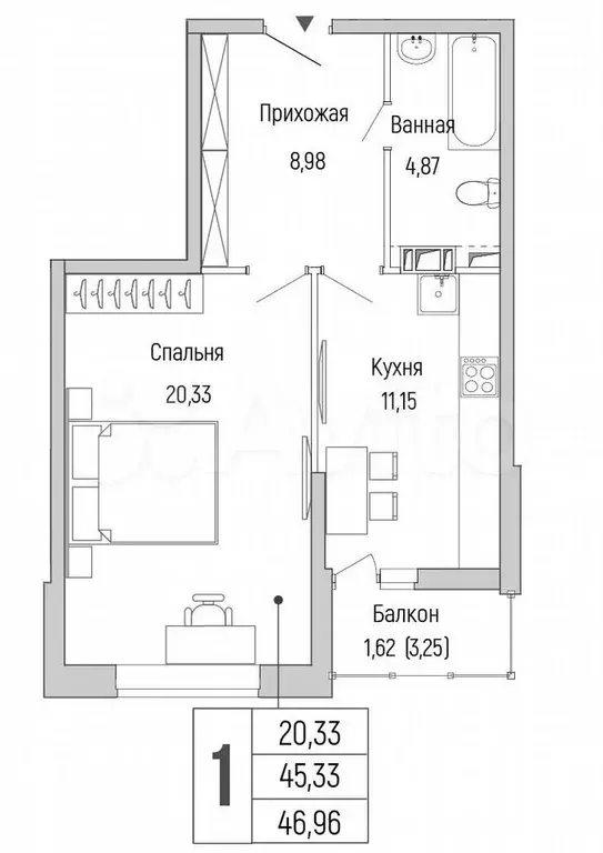 1-к. квартира, 47 м, 2/9 эт. - Фото 0