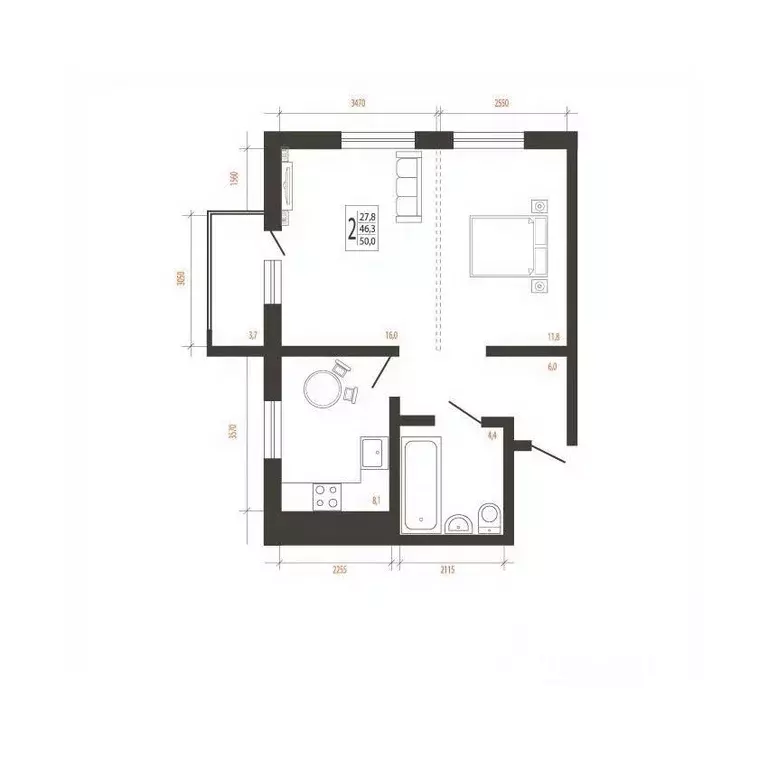 2-к кв. Иркутская область, Иркутск Сарафановская ул. (50.0 м) - Фото 0