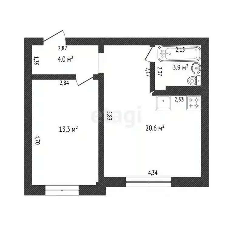 Студия Кемеровская область, Кемерово ул. Дегтярева, 6 (42.3 м) - Фото 2