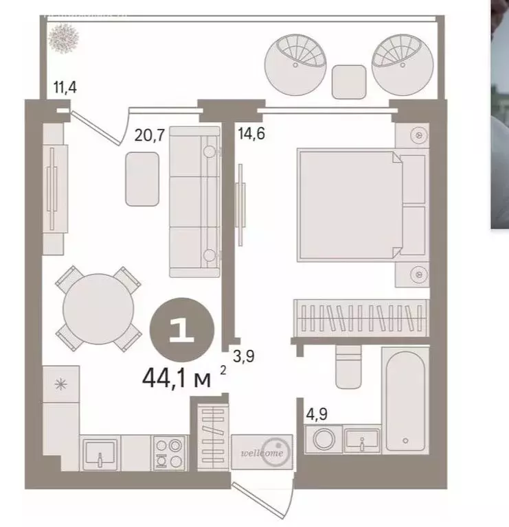 1-комнатная квартира: Тюмень, улица Николая Машарова, 8 (44 м) - Фото 0