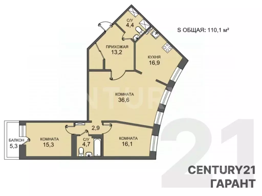 3-к кв. Санкт-Петербург ул. Савушкина, 36 (110.1 м) - Фото 2