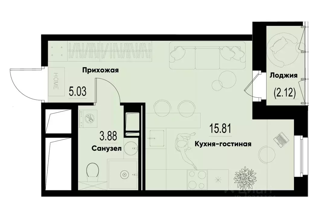 Студия Ленинградская область, Мурино Всеволожский район,  (25.88 м) - Фото 0