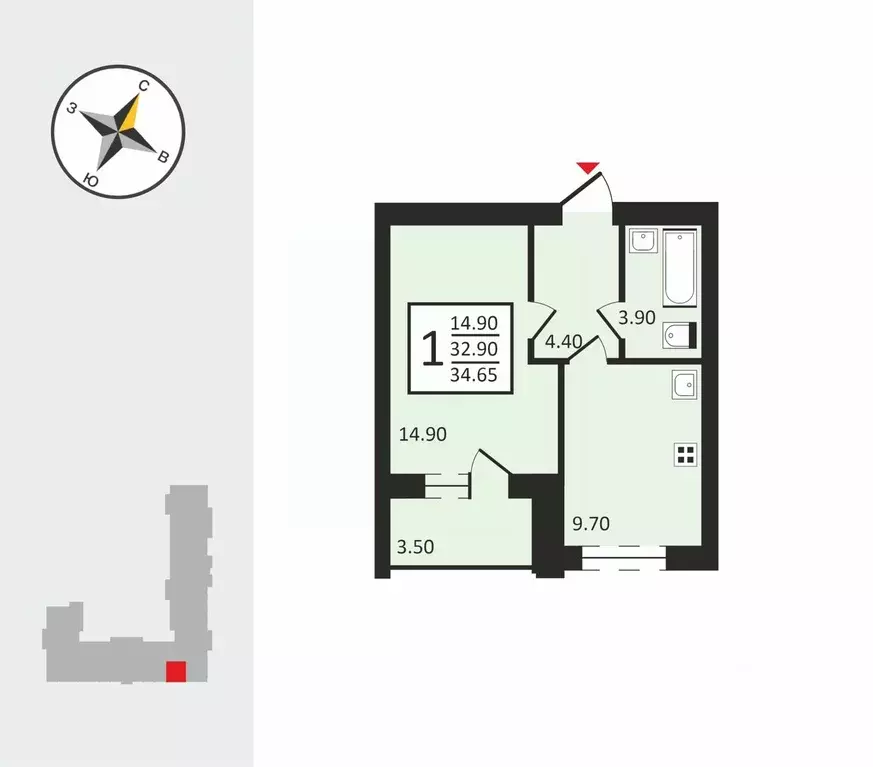 1-к кв. Владимирская область, Владимир ул. Новгородская, 35к1 (34.65 ... - Фото 1