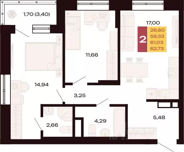 2-к кв. Свердловская область, Екатеринбург Юго-Западный жилрайон, ... - Фото 1