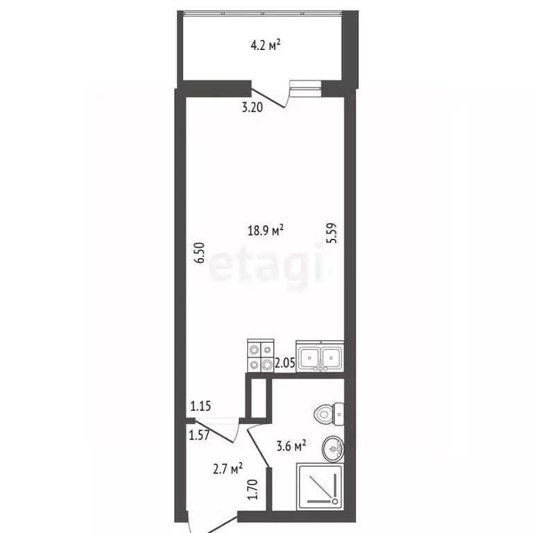Студия Санкт-Петербург ул. Александра Матросова, 3 (26.0 м) - Фото 2