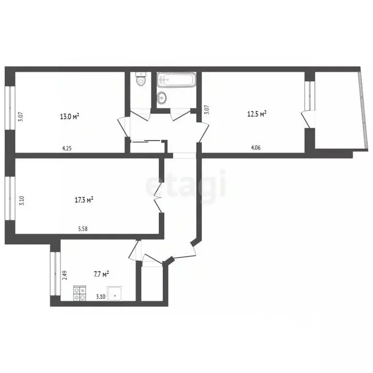 3-к кв. Тюменская область, Тюмень ул. Александра Логунова, 20 (64.8 м) - Фото 2