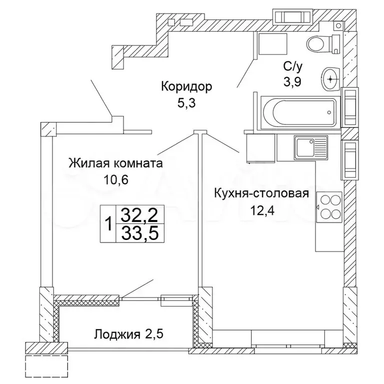 1-к. квартира, 33,5 м, 5/17 эт. - Фото 0