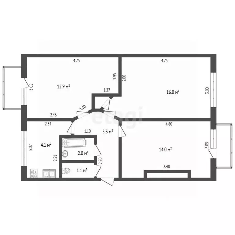 3-к кв. Костромская область, Кострома ул. Скворцова, 6 (56.1 м) - Фото 2