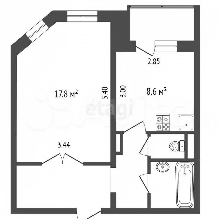 1-к. квартира, 39 м, 4/9 эт. - Фото 0