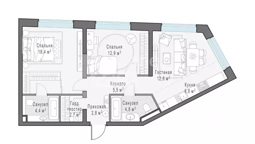 2-к кв. Москва ул. Эдуарда Стрельцова, 2к1 (70.3 м) - Фото 2