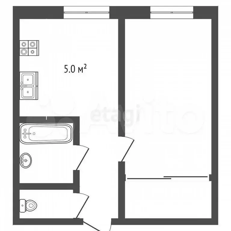 1-к. квартира, 32,4 м, 5/5 эт. - Фото 0