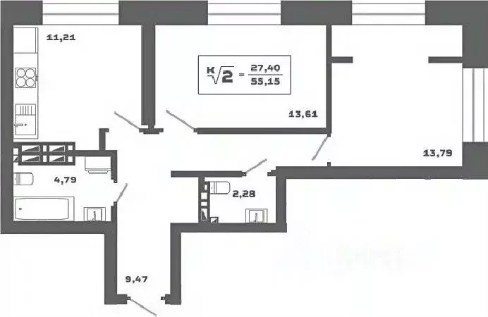 2-к кв. Новосибирская область, Новосибирск Аэропорт мкр,  (55.15 м) - Фото 0