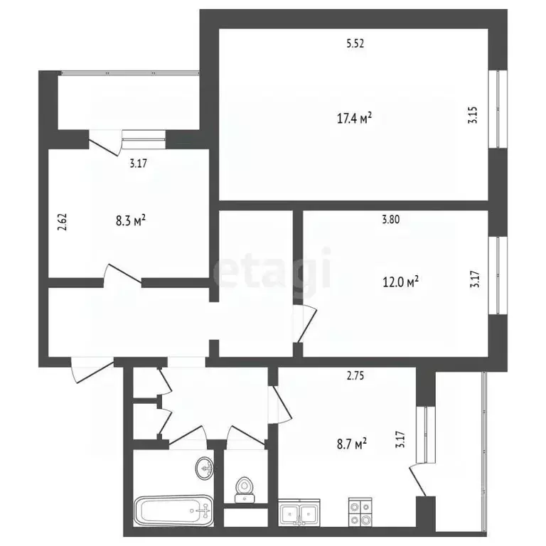 3-к кв. Белгородская область, Белгород ул. Губкина, 39 (63.6 м) - Фото 2