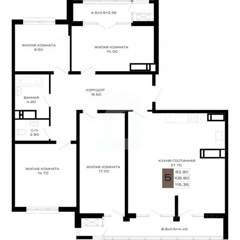 5-к кв. Краснодарский край, Краснодар Школьный мкр, ул. Школьная, 1 ... - Фото 2