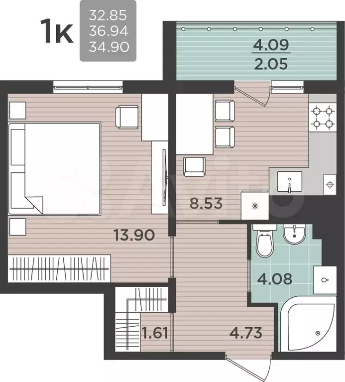 1-к. квартира, 37 м, 3/5 эт. - Фото 0