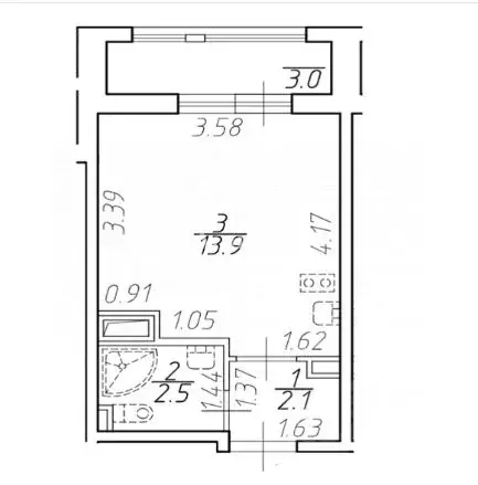 Студия Санкт-Петербург пос. Шушары, просп. Старорусский, 5к2 (18.5 м) - Фото 2