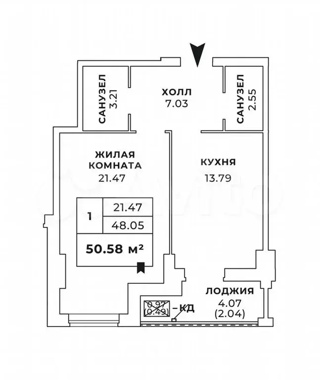 1-к. квартира, 47,6м, 15/24эт. - Фото 1