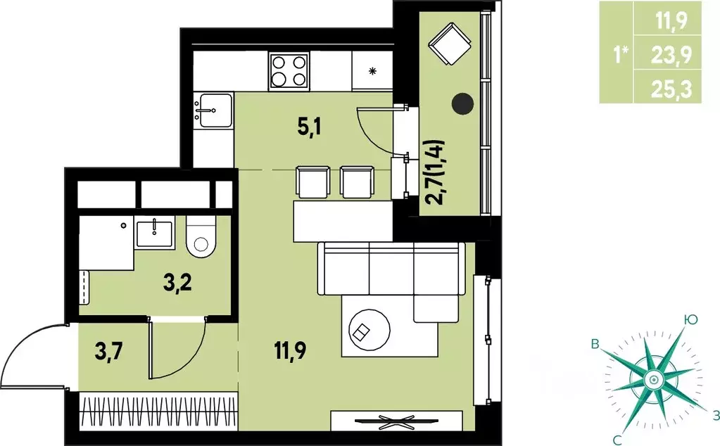 Студия Пермский край, д. Кондратово Мы жилой комплекс (25.3 м) - Фото 1