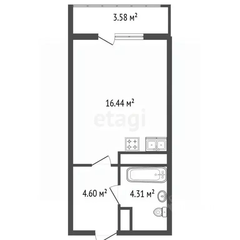 Студия Санкт-Петербург Будапештская ул., 102 (25.2 м) - Фото 2