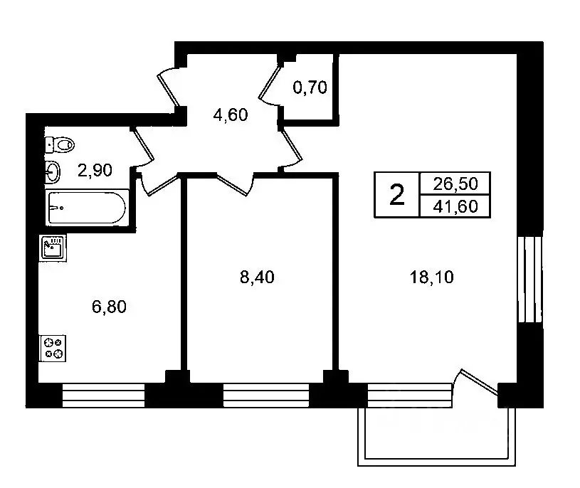 2-к кв. Санкт-Петербург Брюсовская ул., 5К1 (41.6 м) - Фото 0
