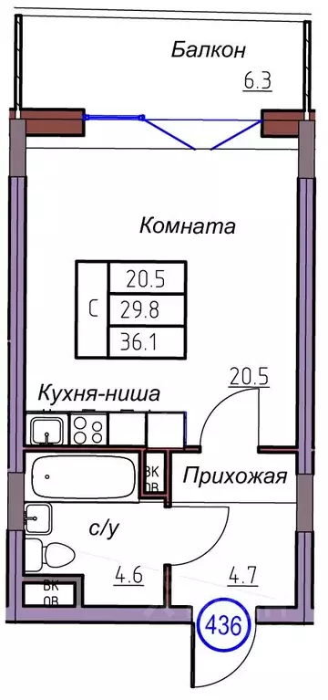 Студия Калининградская область, Светлогорск  (36.1 м) - Фото 1