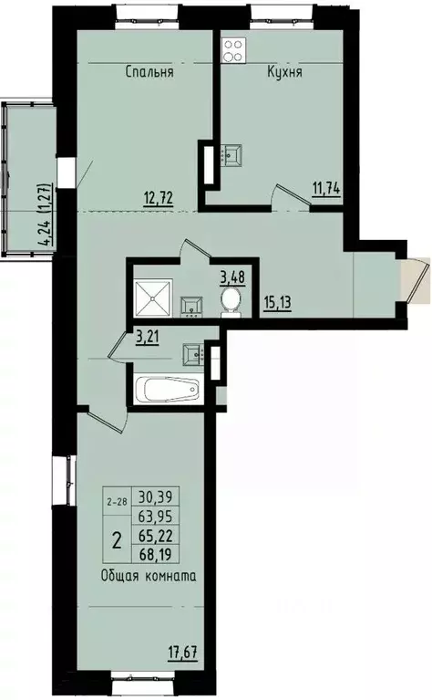 2-к кв. Саха (Якутия), Покровск ул. Орджоникидзе, 68 (65.22 м) - Фото 1