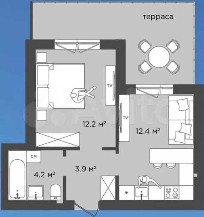 1-к. квартира, 43 м, 1/4 эт. - Фото 0