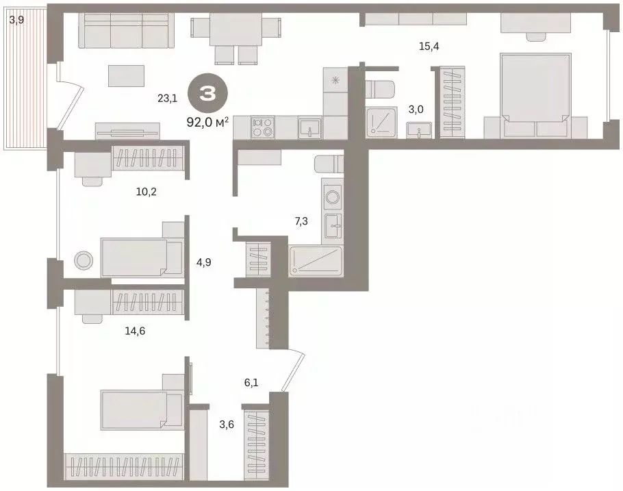 3-к кв. Омская область, Омск  (92.03 м) - Фото 1