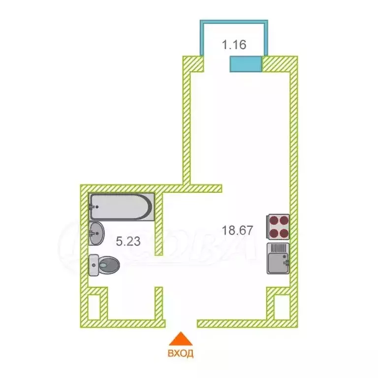 Квартира-студия: Тюмень, улица Геннадия Райкова, 19 (24 м) - Фото 1