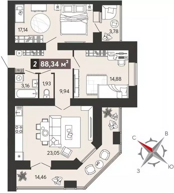 2-к кв. Пензенская область, Пенза ул. 8 Марта, 31к5 (88.34 м) - Фото 0