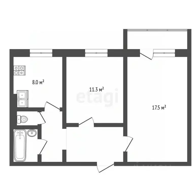 2-к кв. Ямало-Ненецкий АО, Муравленко Комсомольская ул., 2 (48.4 м) - Фото 1