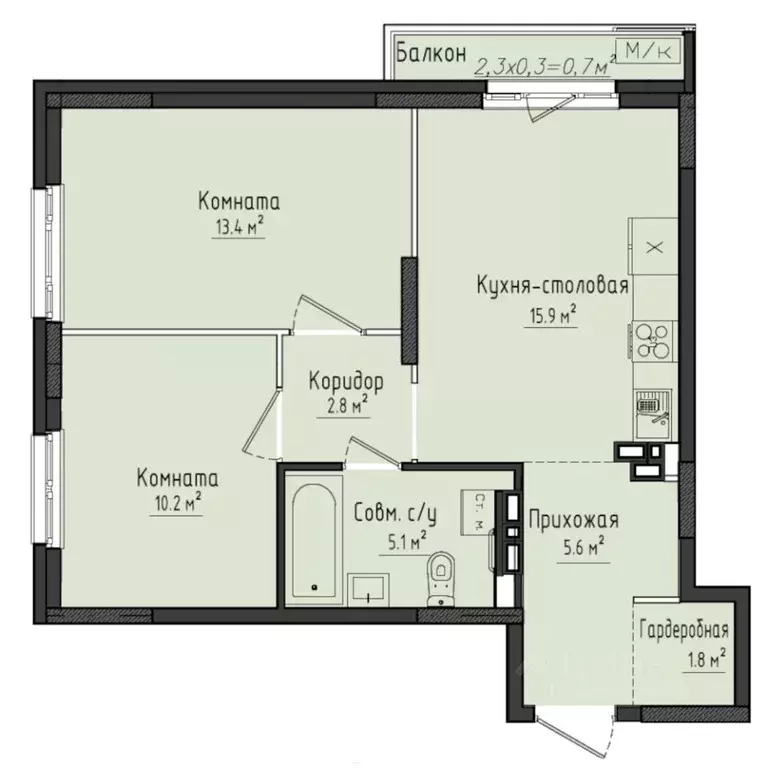 2-к кв. Удмуртия, Завьяловский район, с. Первомайский Город ... - Фото 1