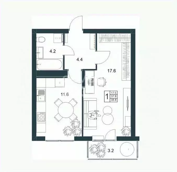 1-к кв. Липецкая область, Липецк Минская ул., 6Б (38.8 м) - Фото 2