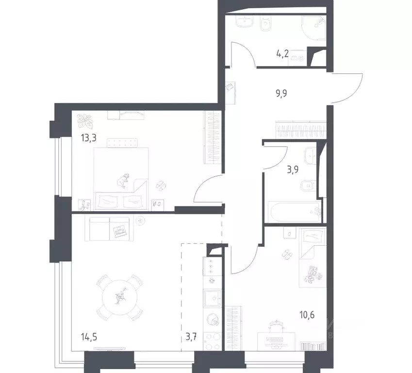2-к кв. Москва Верейская 41 жилой комплекс, 3.1 (59.88 м) - Фото 1