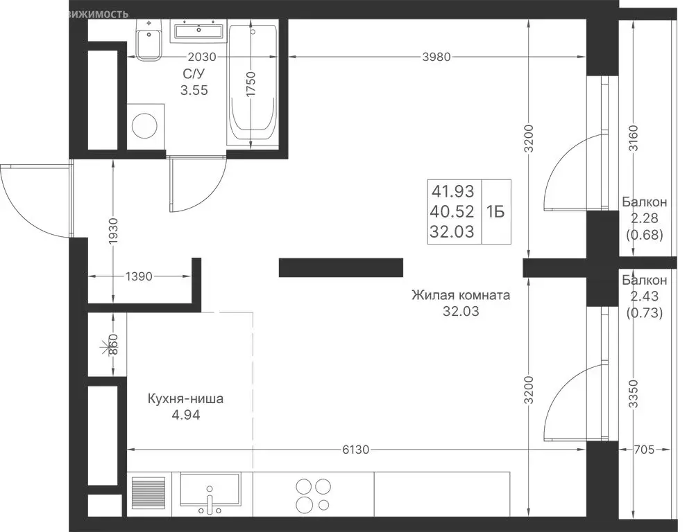 1-комнатная квартира: Казань, ЖК Мой Ритм, ПК14 (41.93 м) - Фото 1