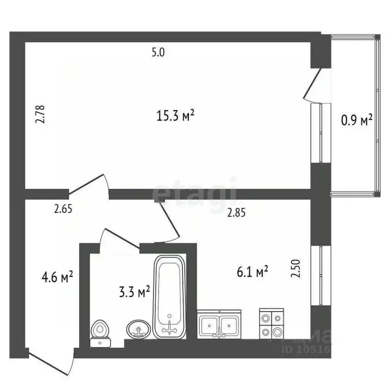 1-к кв. Крым, Феодосия ул. Первушина, 32 (29.3 м) - Фото 2