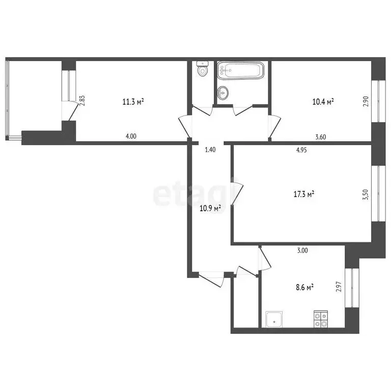 3-комнатная квартира: Орёл, улица Дмитрия Блынского, 12 (66.2 м) - Фото 1