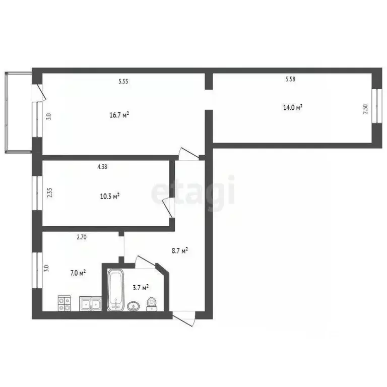 3-к кв. Саратовская область, Балашов Уральская ул., 21А (60.4 м) - Фото 1