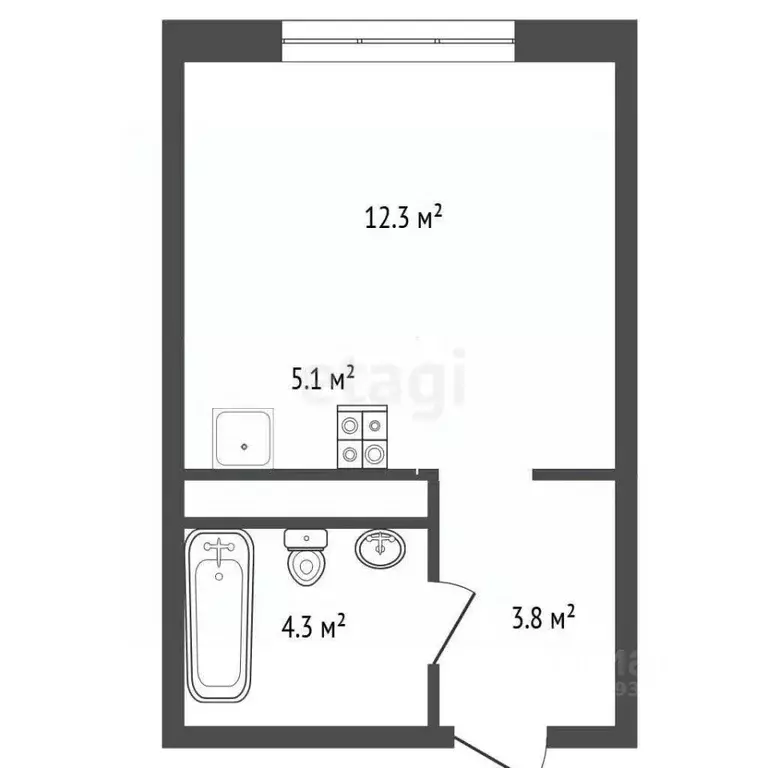 Студия Тюменская область, Тюмень ул. Евгения Войнова, 3к2 (25.5 м) - Фото 2