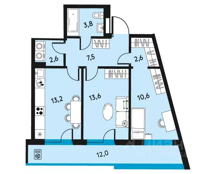 2-к кв. Пермский край, Пермь ул. Пушкина, 91 (59.9 м) - Фото 0