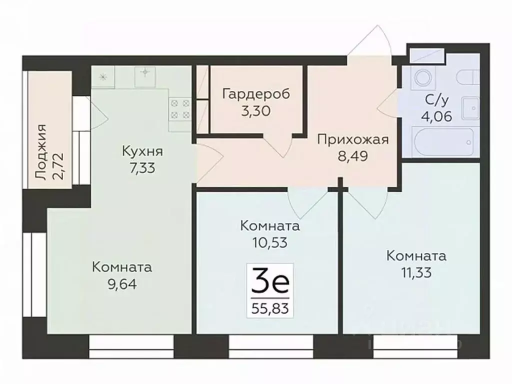 3-к кв. Воронежская область, Воронеж ул. Матросова, 64А (55.83 м) - Фото 0