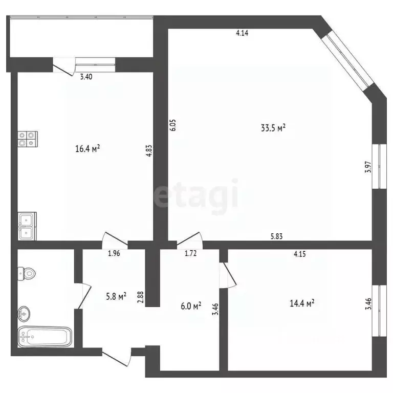 2-к кв. Тюменская область, Тюмень ул. Щербакова, 146к2 (79.9 м) - Фото 2