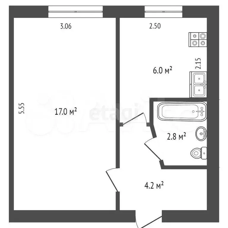 1-к. квартира, 30 м, 1/5 эт. - Фото 0