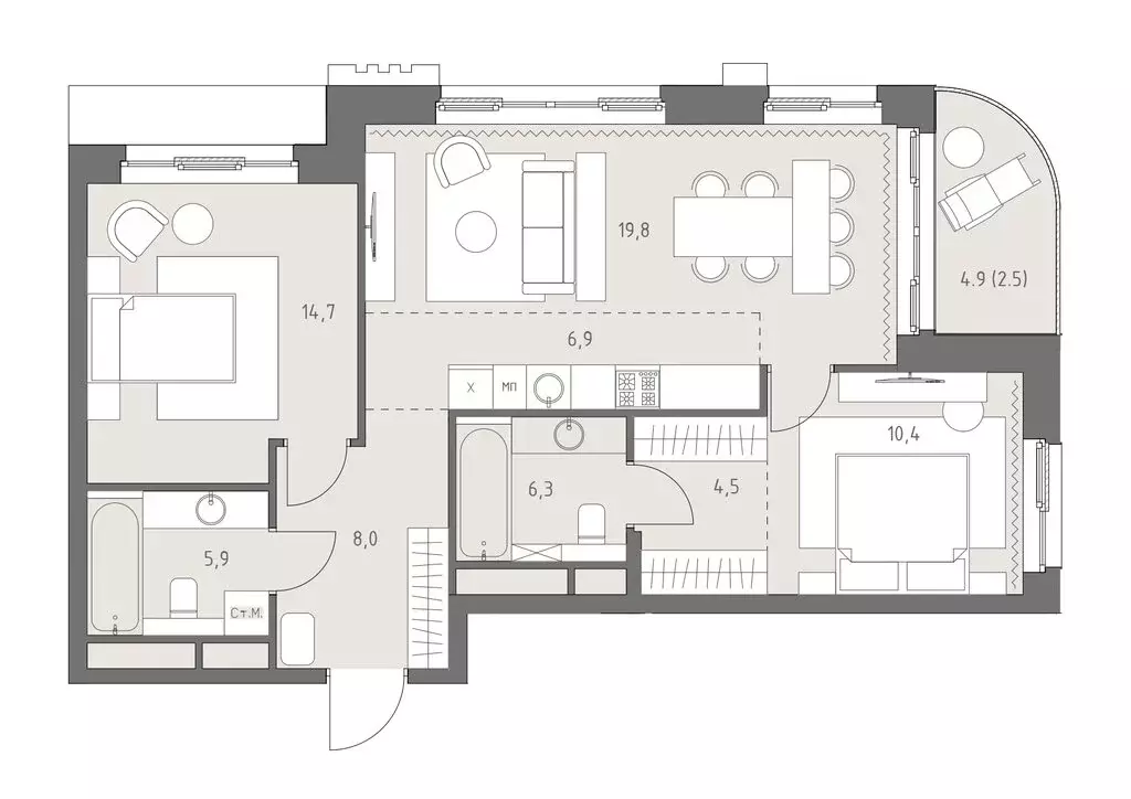 3-комнатная квартира: Москва, ЖК Родина Парк, к1 (79 м) - Фото 1