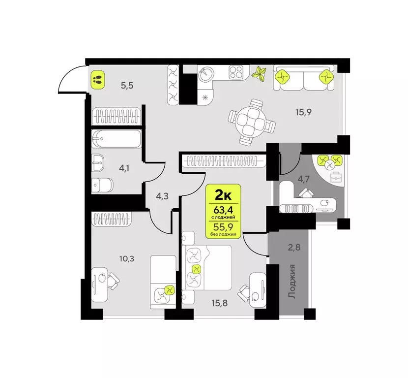 2-комнатная квартира: Тюмень, улица Первооткрывателей, 11 (63.4 м) - Фото 0